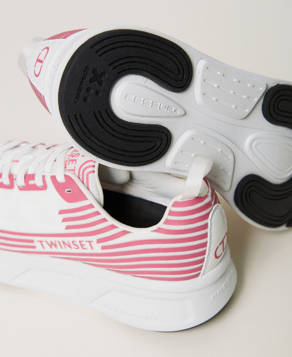 Sneakers Fessura a righe con logo Bicolor Bianco Ottico / Fuchsia Pink Donna 241TCP212_11401_04