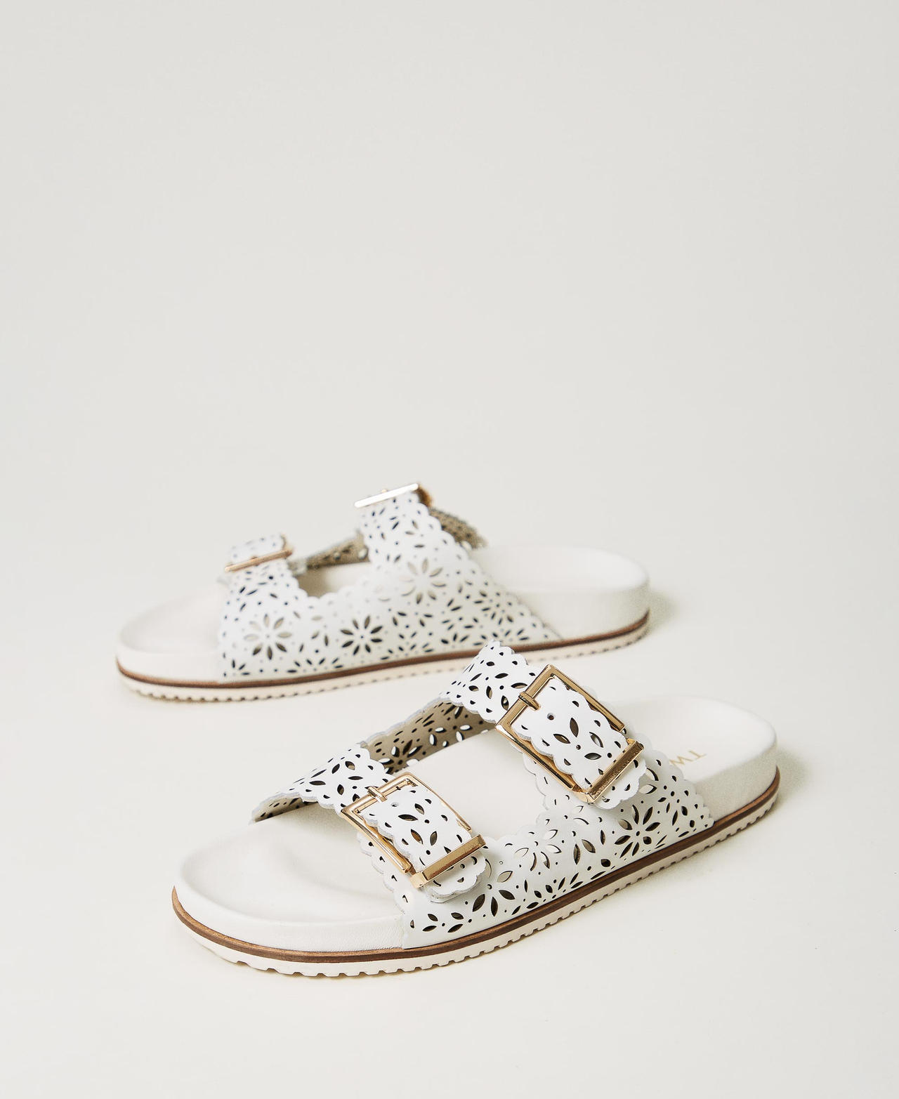 Lasered leather slides White Woman 241TCT018_00001_02