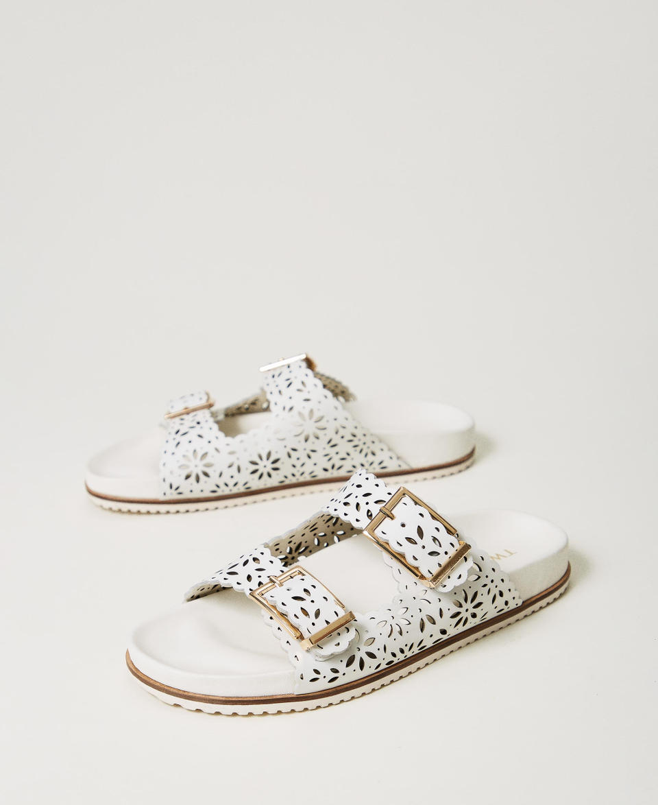 Lasered leather slides White Woman 241TCT018_00001_02