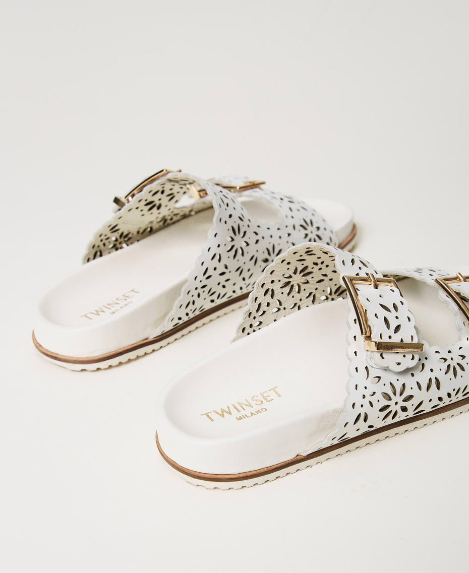 Lasered leather slides White Woman 241TCT018_00001_03
