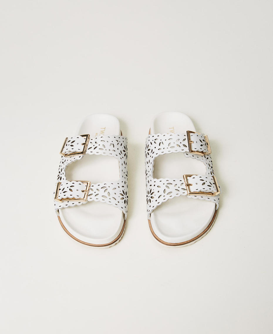 Lasered leather slides White Woman 241TCT018_00001_04