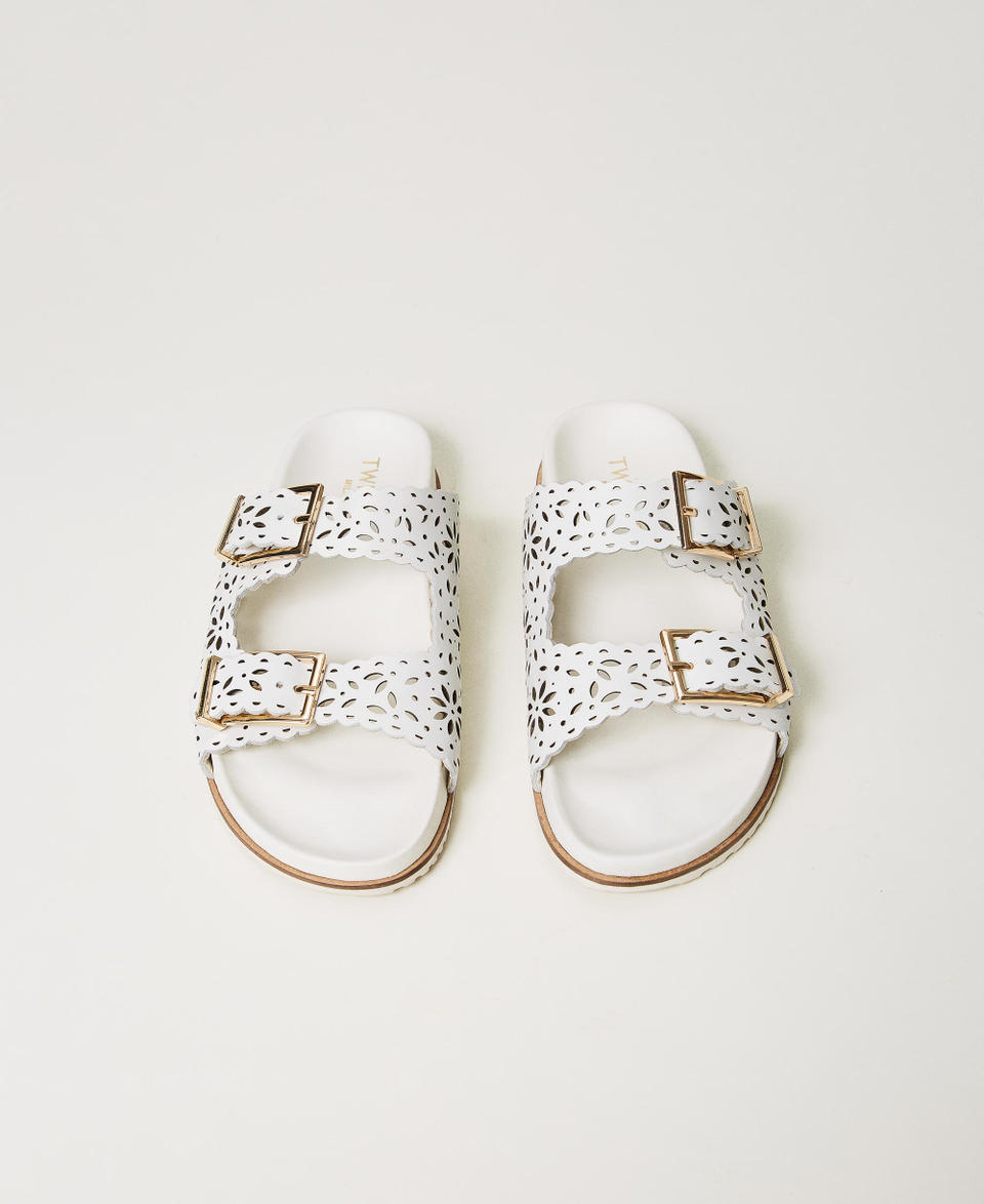 Lasered leather slides White Woman 241TCT018_00001_04