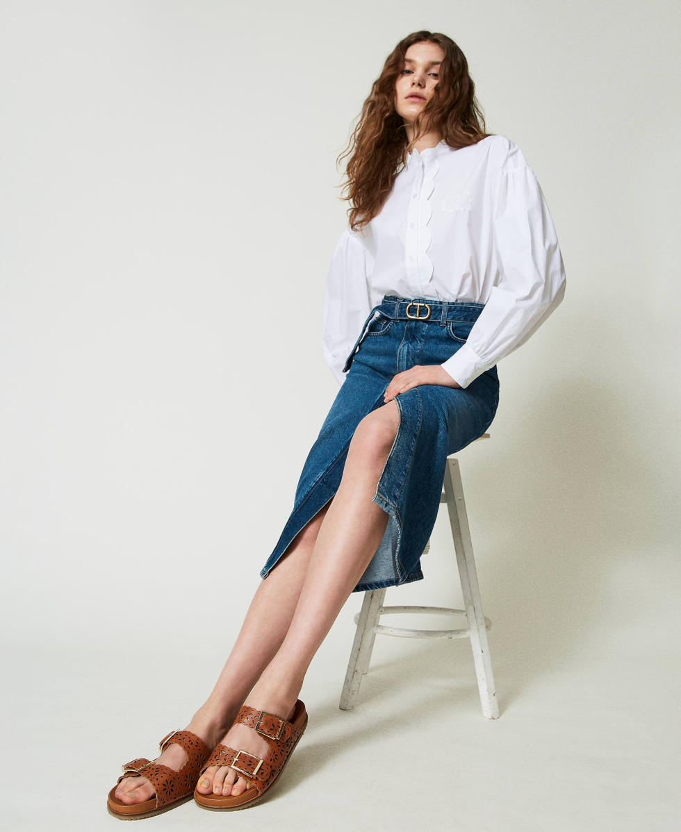 Lasered leather slides Leather Brown Woman 241TCT018_00057_S0