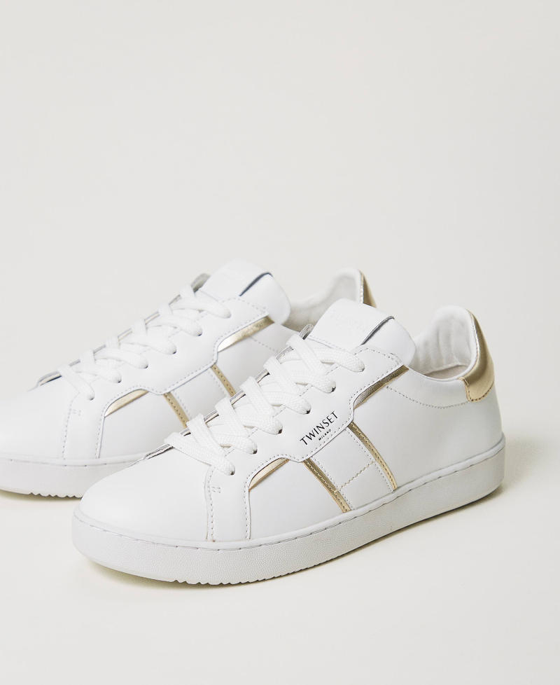 Leather trainers with laminated details