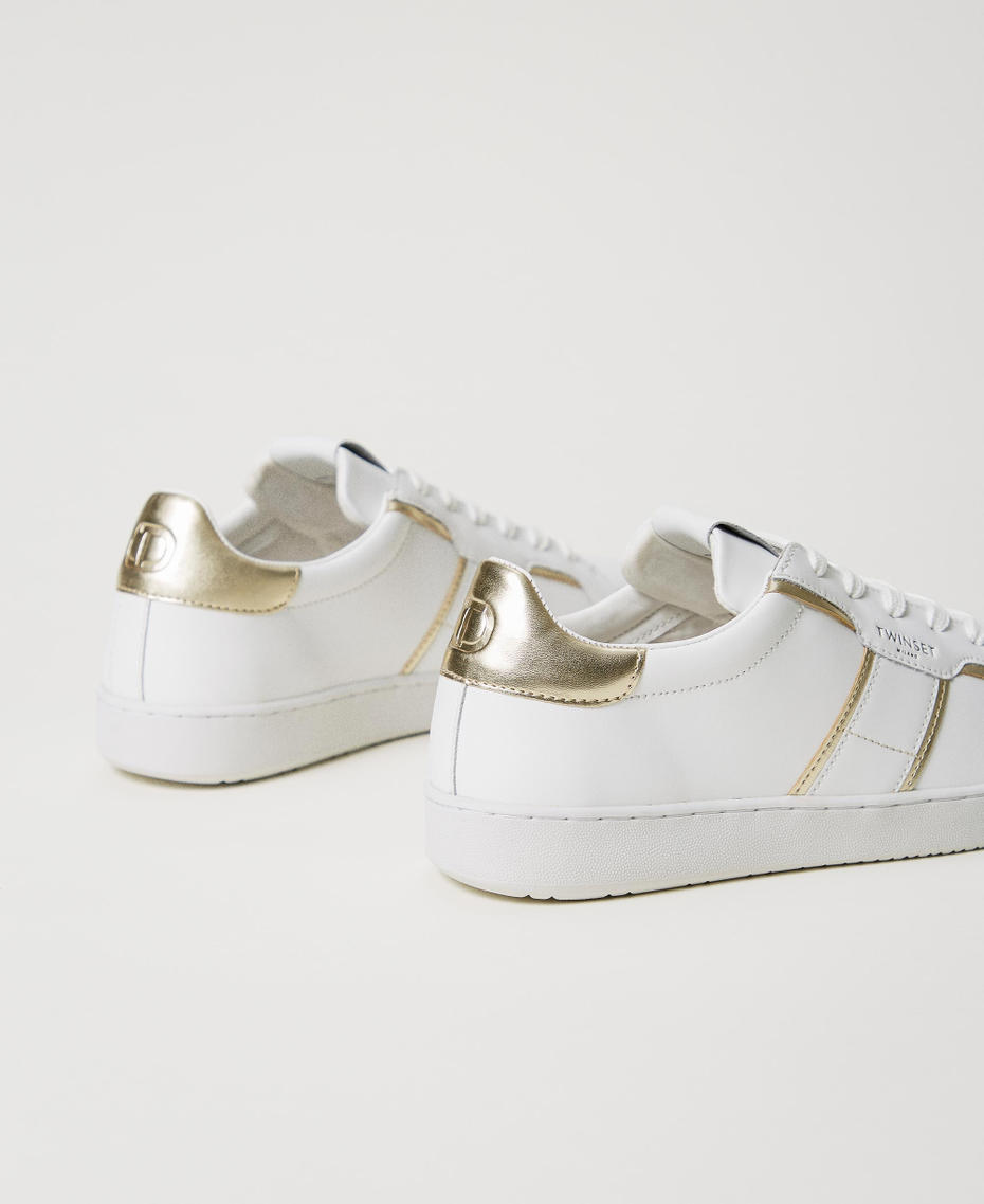 Leather trainers with laminated details