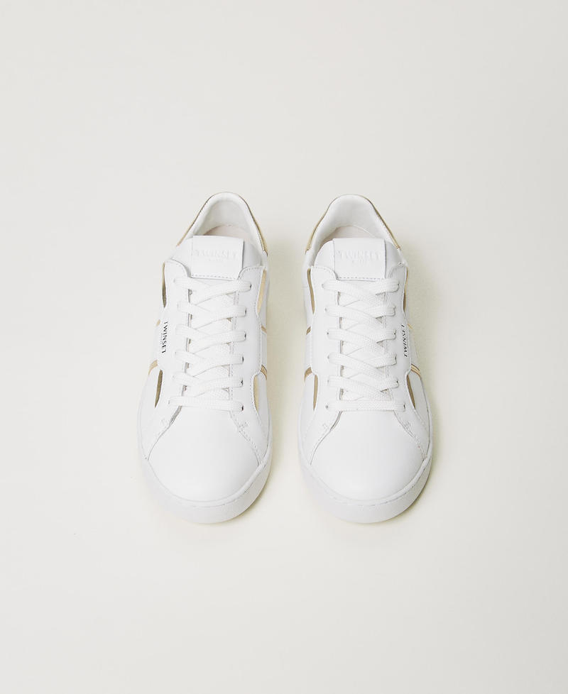 Leather trainers with laminated details