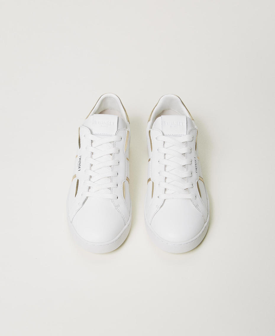 Leather trainers with laminated details
