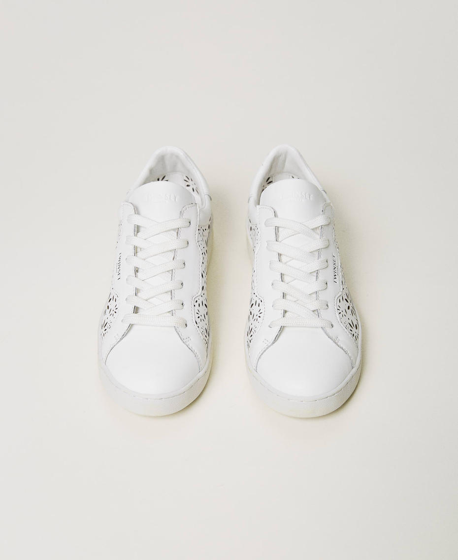 Lasered leather trainers White Woman 241TCT092-04