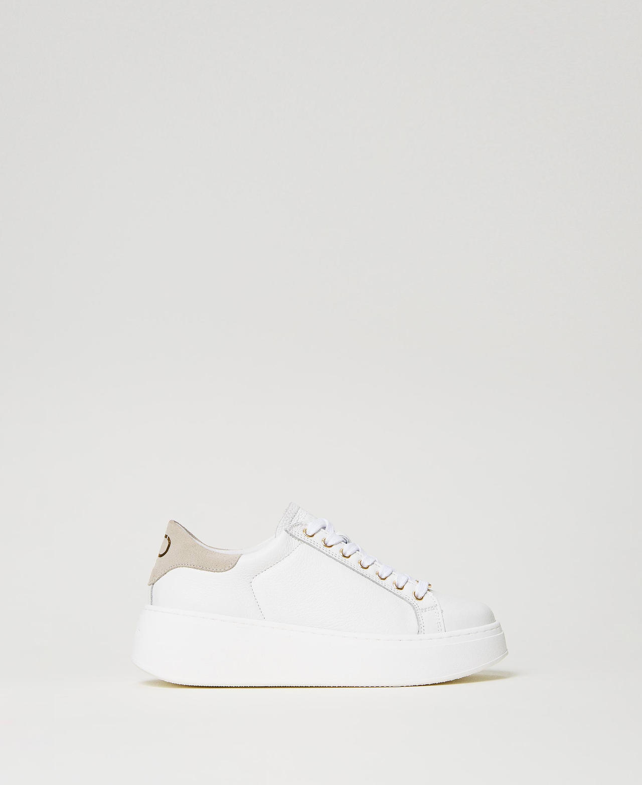 Leather trainers with contrasting detail Two-tone Optical White / &ldquo;Parchment&rdquo; Beige Woman 241TCT094_11560_01