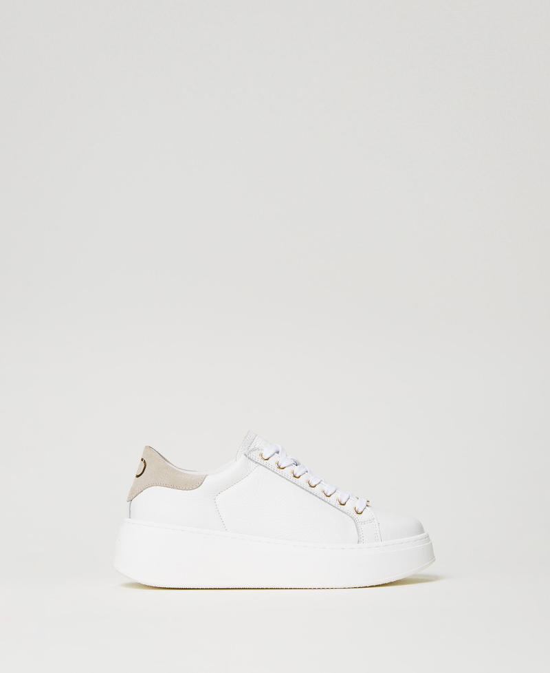 Sneakers aus Leder mit Kontrastdetail Zweifarbig Optisches Weiß / „Parchment“-Beige Frau 241TCT094-01