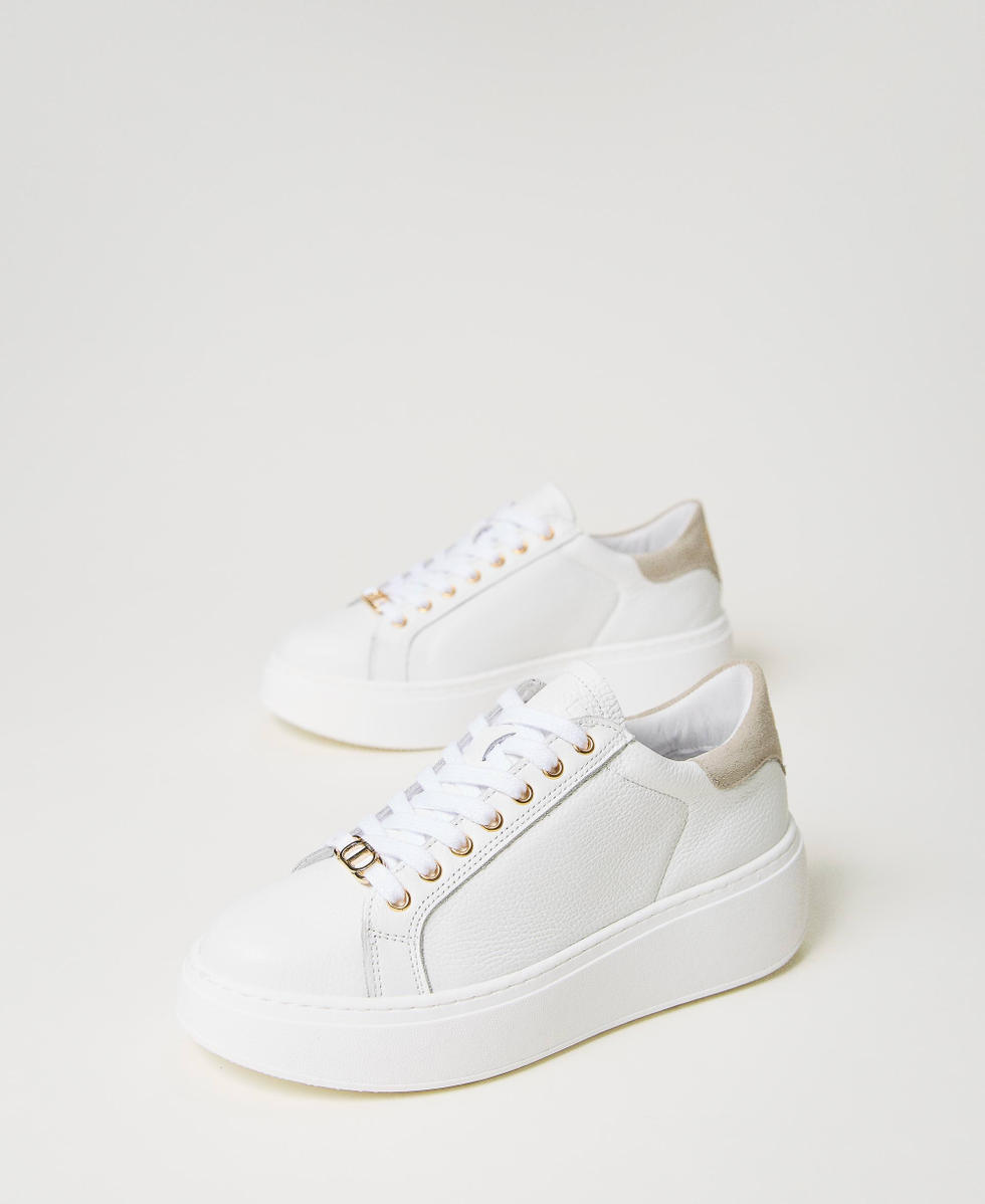 Sneakers in pelle con dettaglio a contrasto Donna Bianco TWINSET Milano