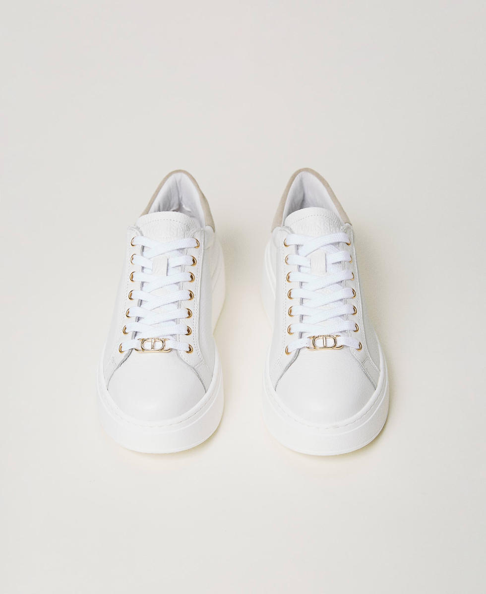 Leather trainers with contrasting detail Woman White TWINSET Milano