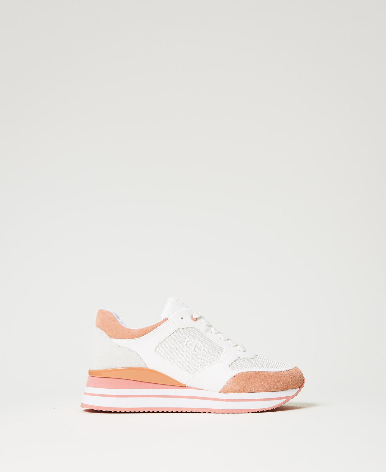 Color-Block-Sneaker im Laufschuhstil Zweifarbig Optisches Wei&szlig; / &bdquo;Canyon Sunset&ldquo;-Orange Frau 241TCT09C_11556_01