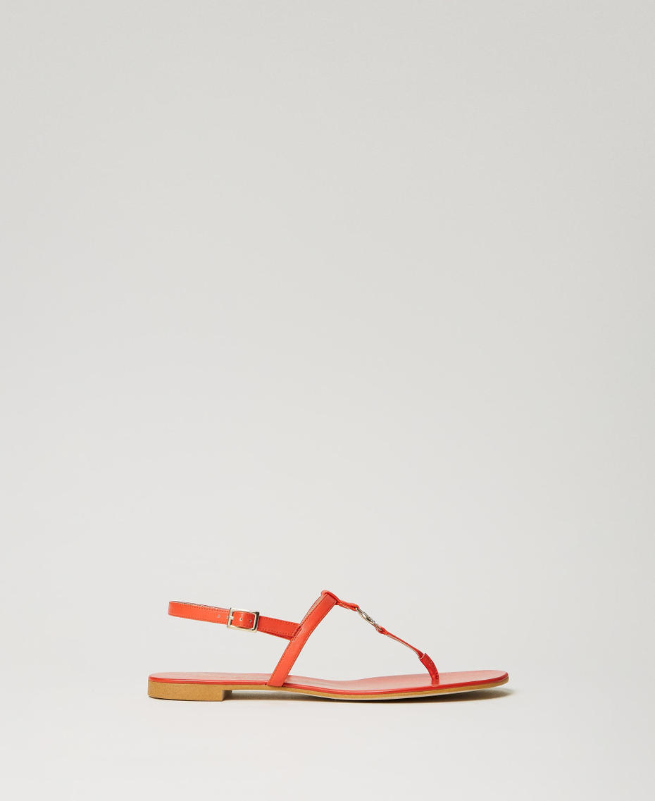 Sandales plates nu-pieds avec Oval T Orange « Orange Sun » Femme 241TCT100-01