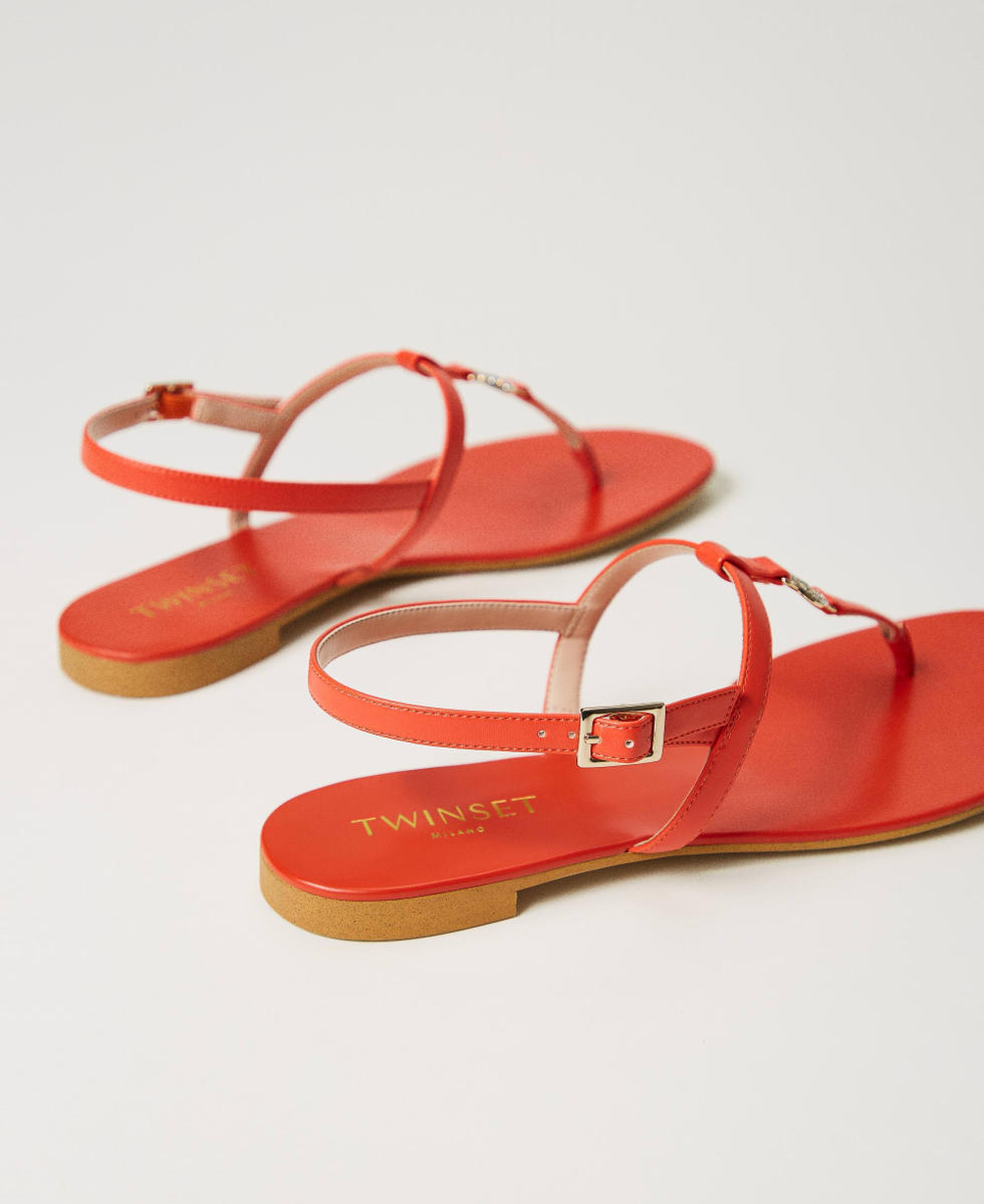 Flat thong sandals with Oval T Woman Orange TWINSET Milano