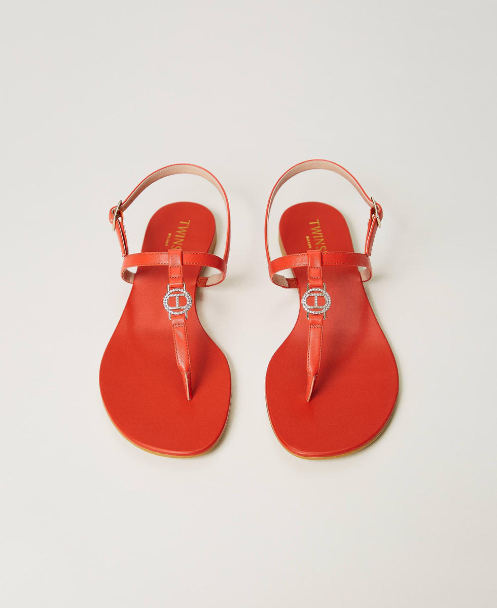Flat thong sandals with Oval T Woman Orange TWINSET Milano