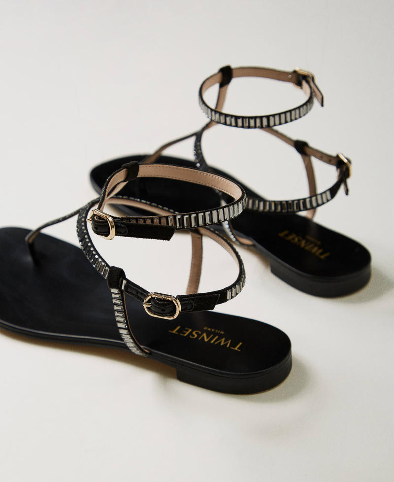 Flat thong sandals with rhinestones