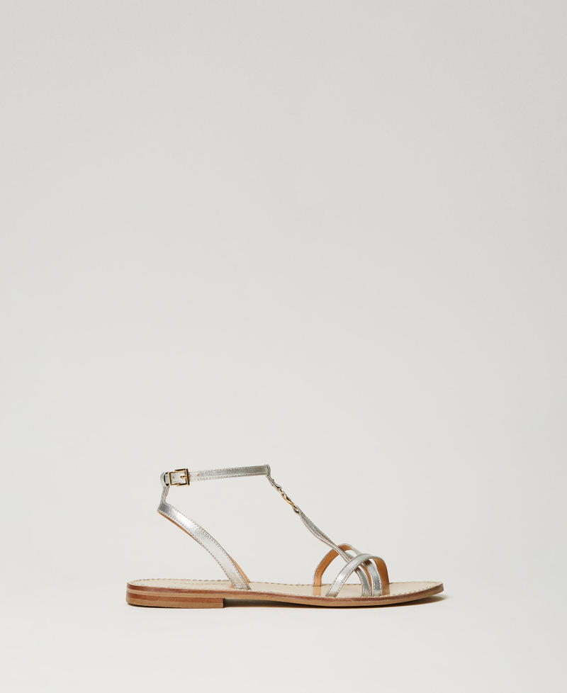 Laminated leather sandals with straps Silver Woman 241TCT122-01