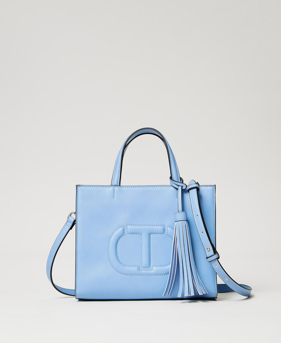 Borsa a tracolla con Oval T e nappa Blu "Blue Chalcedonie" Donna 241TD8022_11541_01