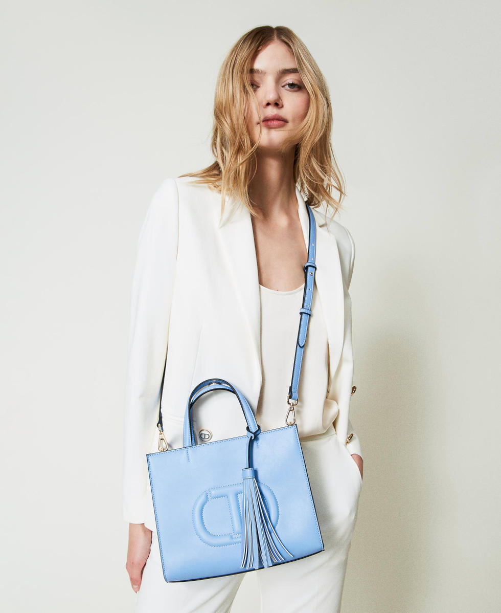 Borsa a tracolla con Oval T e nappa Blu "Blue Chalcedonie" Donna 241TD8022_11541_S0
