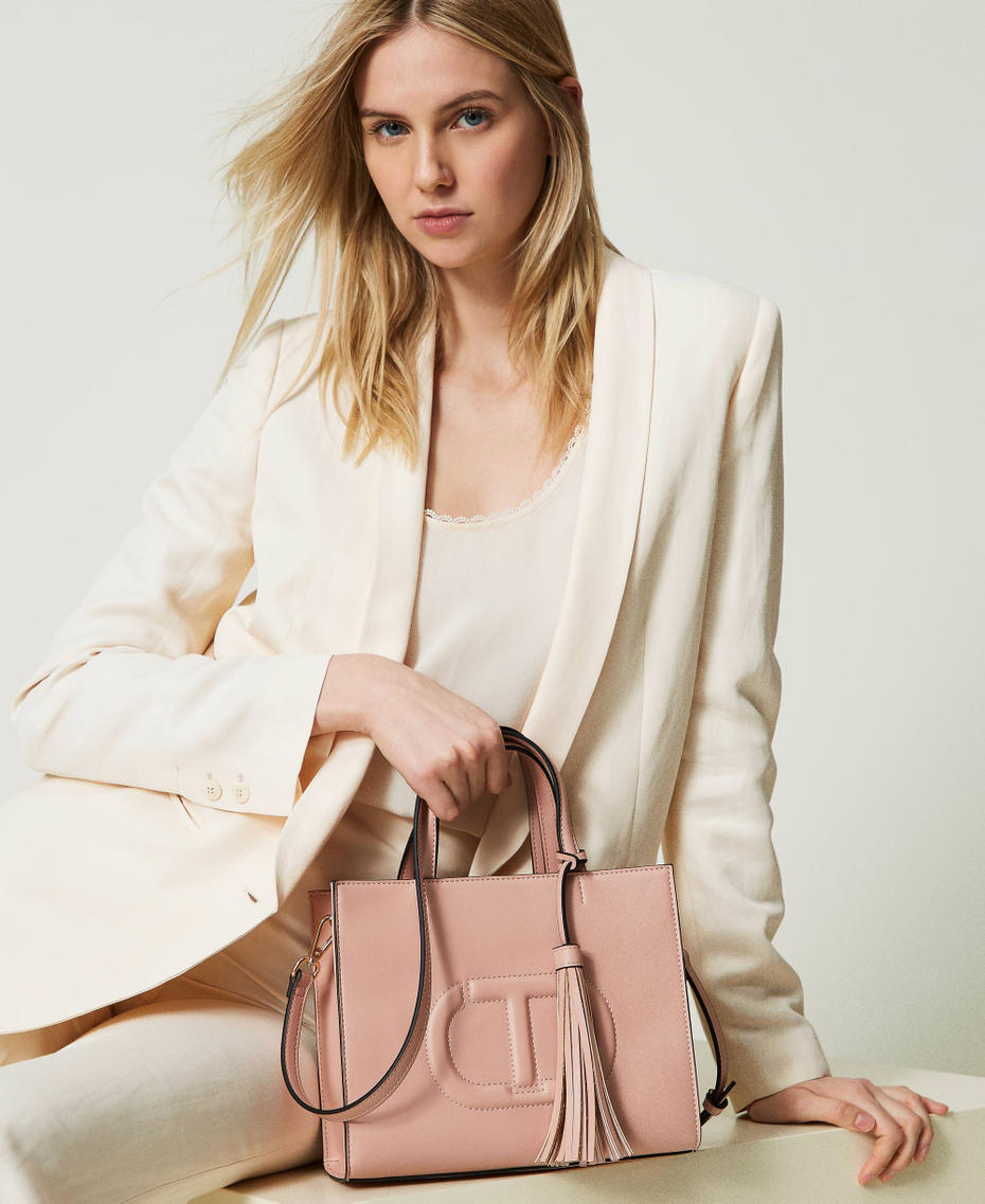 Shoulder bag with Oval T and tassel &ldquo;Tuscany&rdquo; Brown Woman 241TD8022_11547_S0