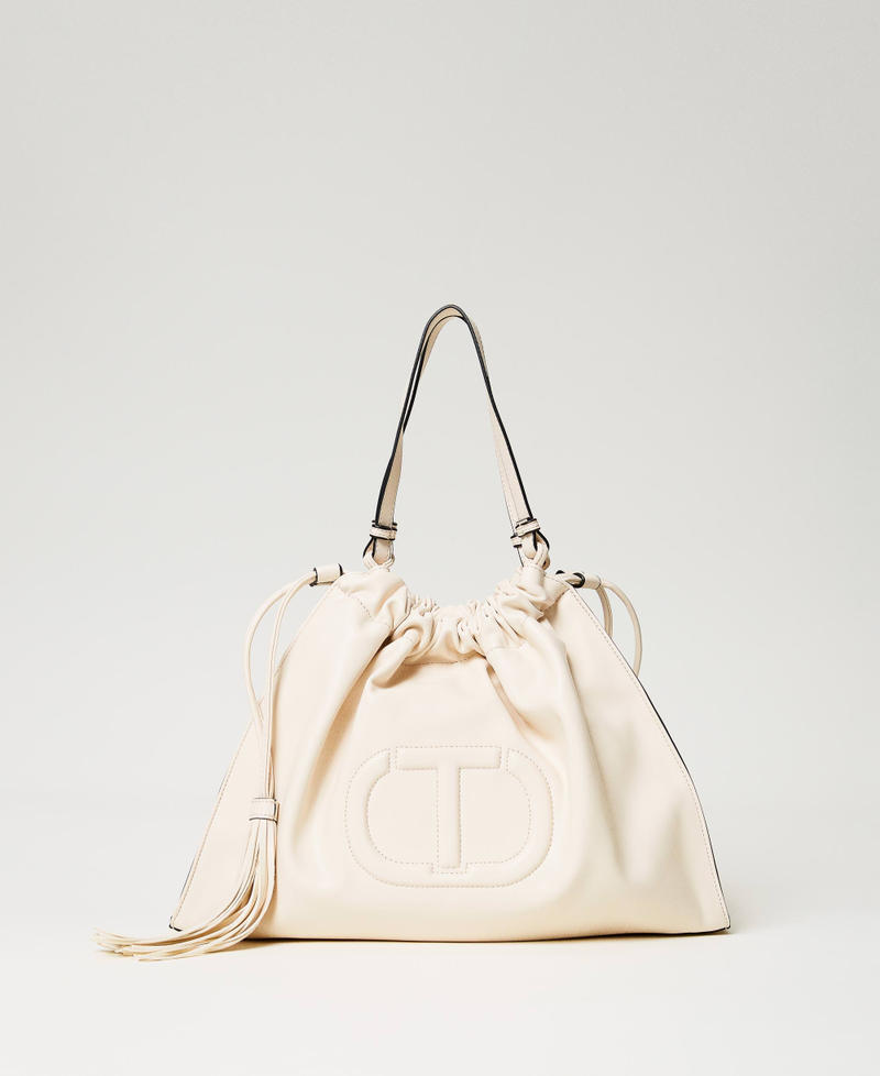 Hobo bag with Oval T and drawstring with tassels "Parchment" Beige Woman 241TD8025-01