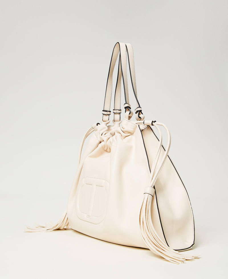 Hobo bag with Oval T and drawstring with tassels "Parchment" Beige Woman 241TD8025-02