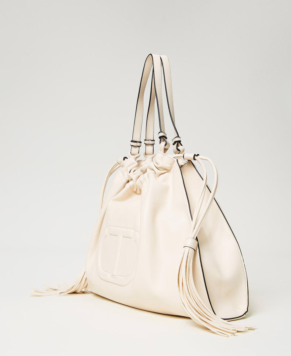 Hobo bag with Oval T and drawstring with tassels Woman Beige TWINSET Milano