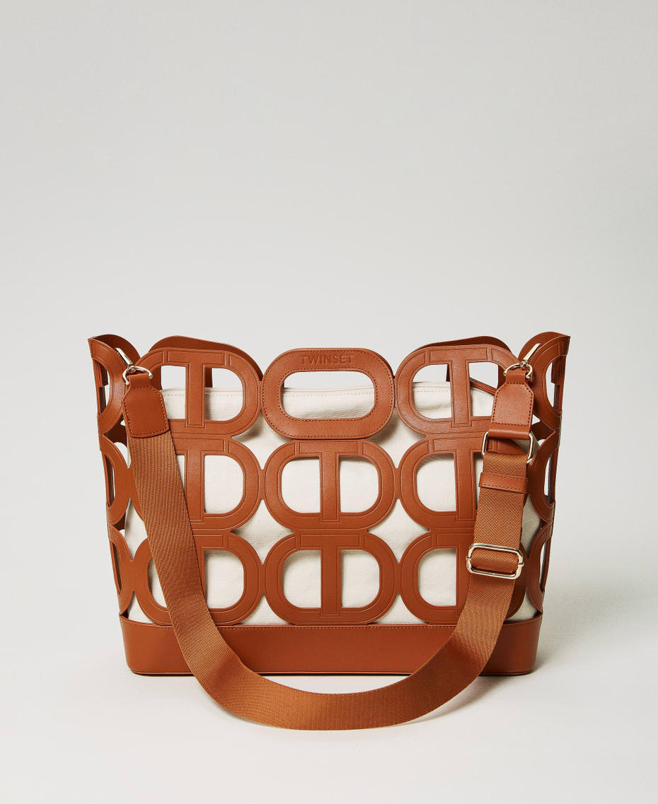  ‘Lila’ openwork shopper with Oval T Leather Brown Woman 241TD8050_00057_03