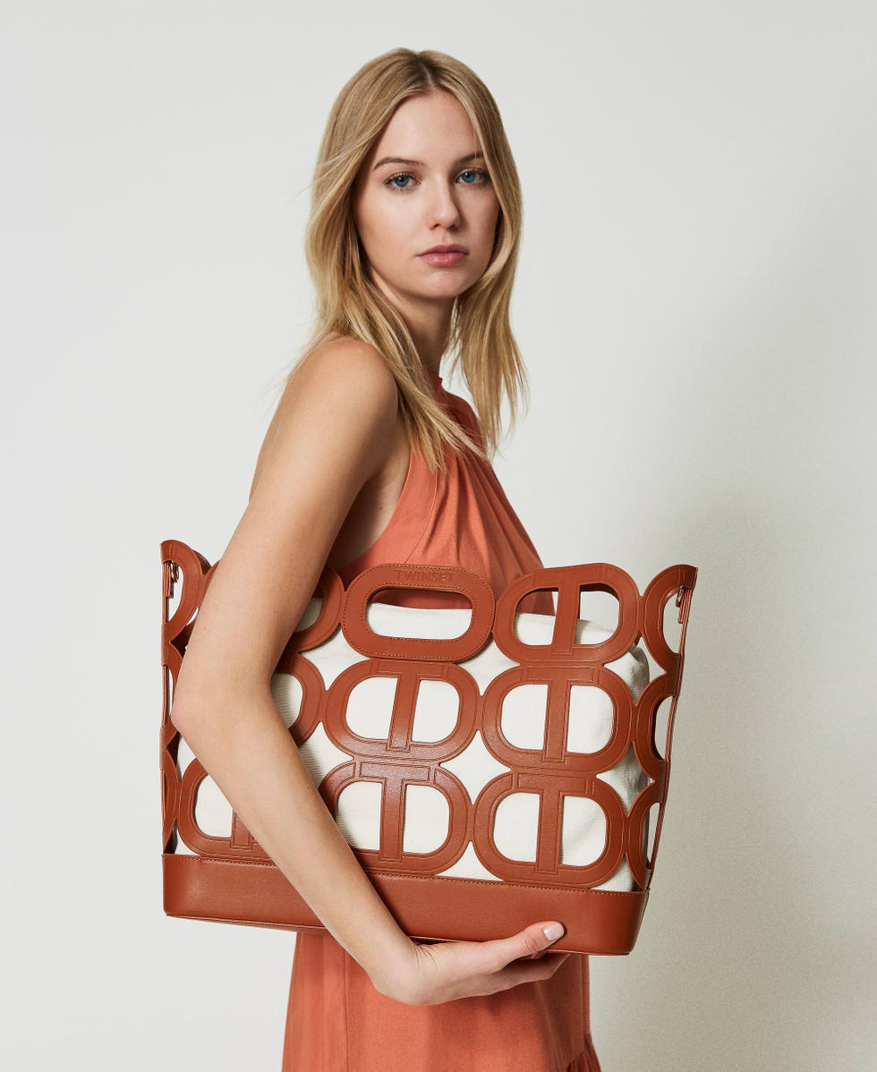 Borsa shopper Lila traforata con Oval T Donna Marrone TWINSET Milano