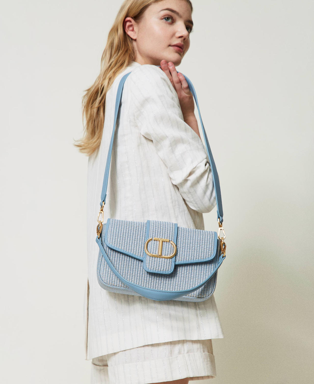 Borsa a tracolla 'Amie' in rafia Azzurro "Clear Sky" Donna 241TD8090_11542_0S