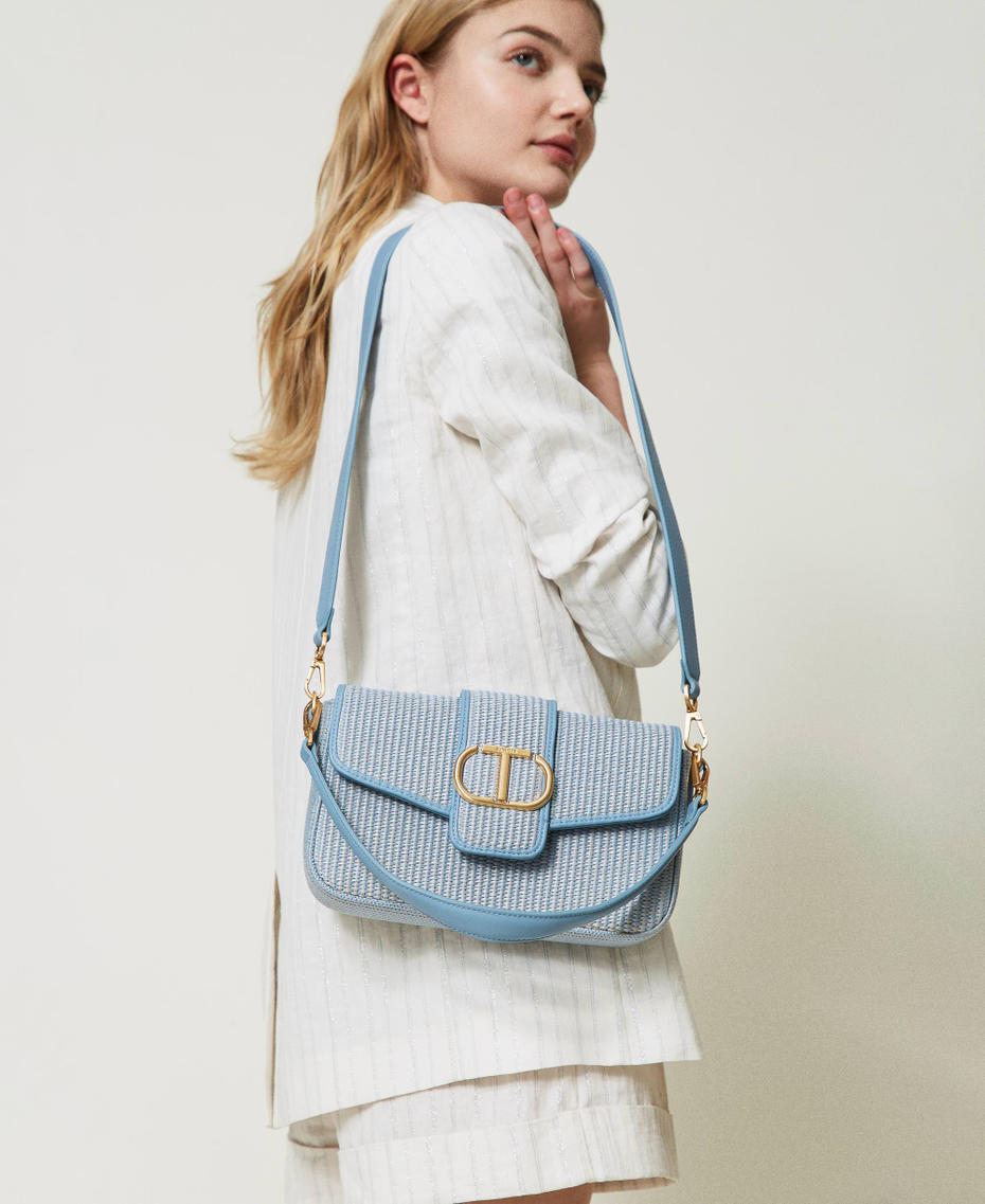 'Amie’ raffia shoulder bag “Clear Sky” Light Blue Woman 241TD8090-0S