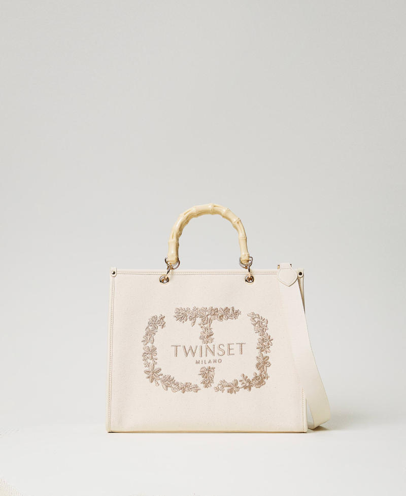 ‘Bloom’ canvas shopper with Oval T embroidery "Parchment" Beige Woman 241TD8120-01