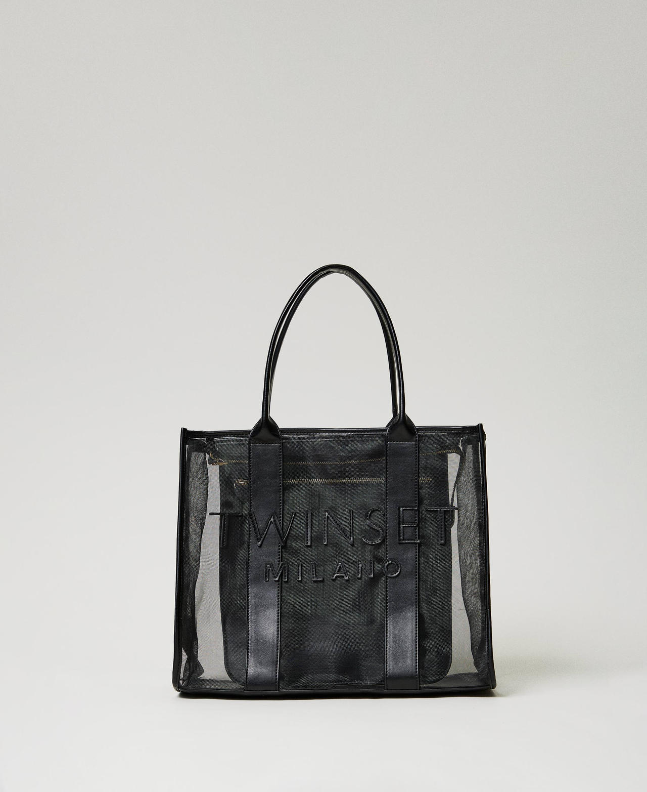Mesh shopper with logo Woman Black TWINSET Milano