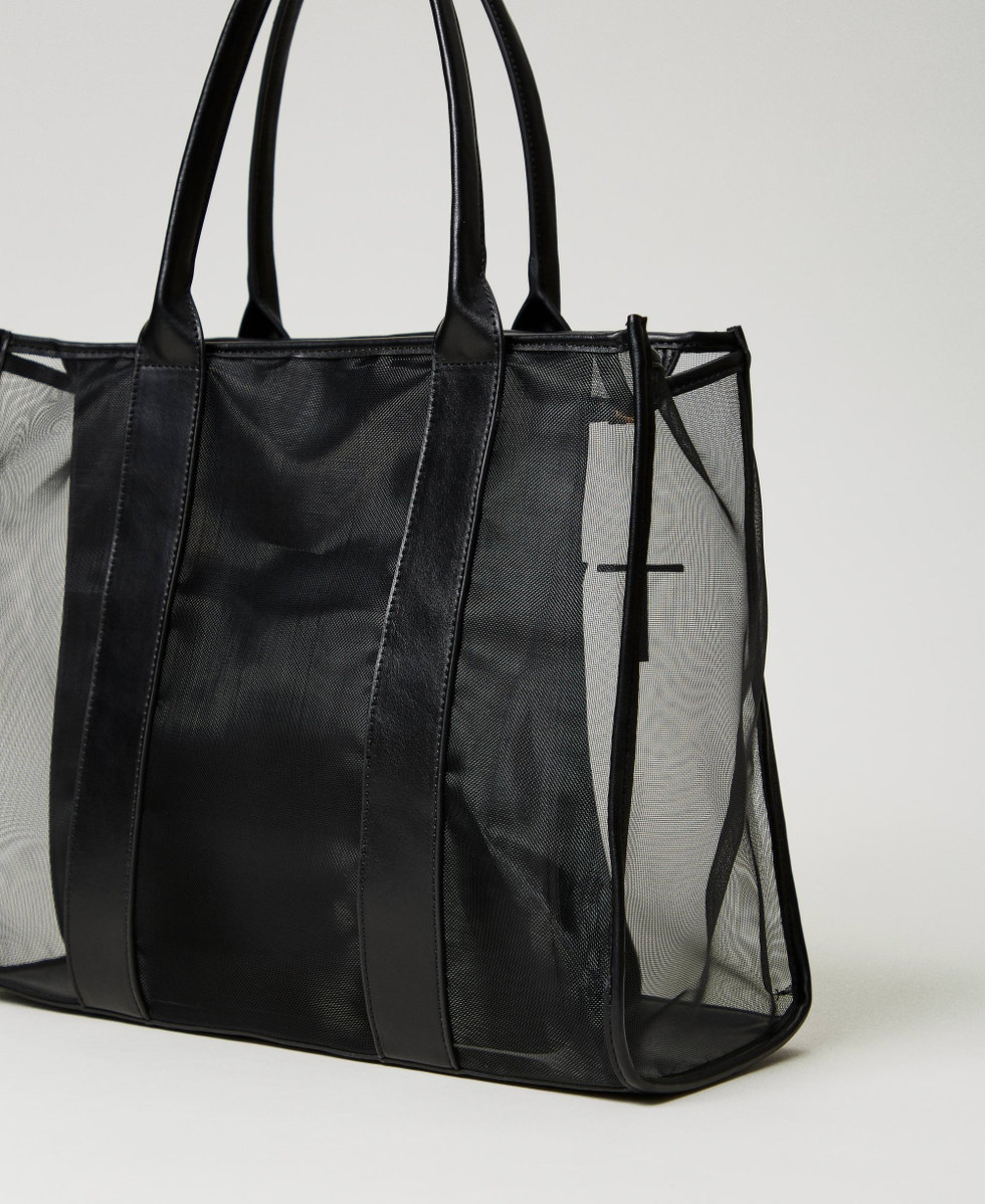 Mesh shopper with logo Woman Black TWINSET Milano