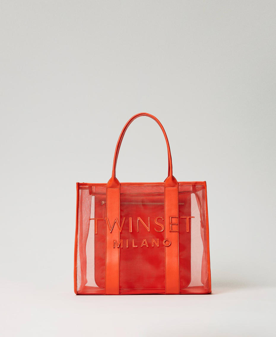 Mesh shopper with logo "Orange Sun&rdquo; Orange Woman 241TD8130_06684_01