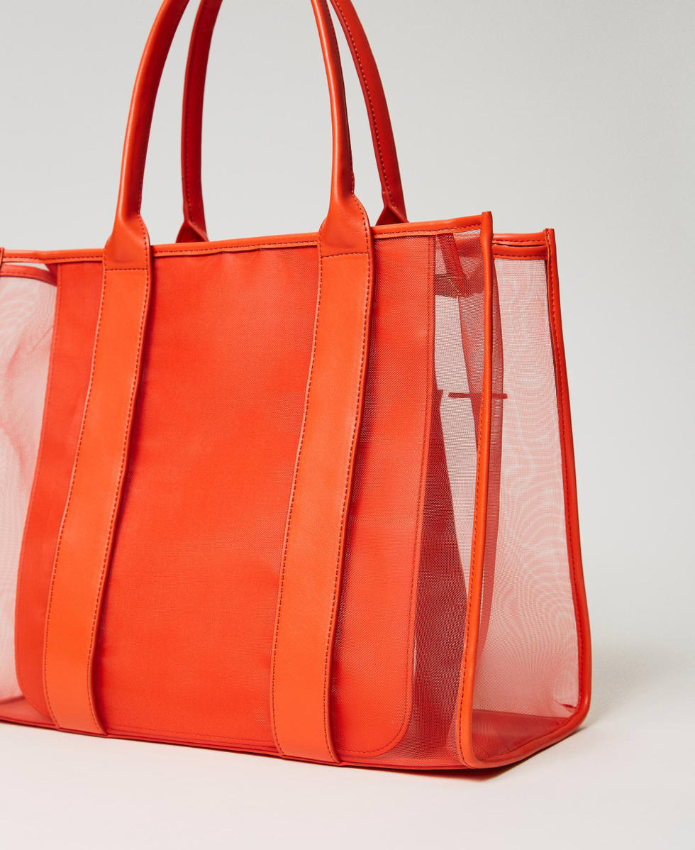Mesh shopper with logo Woman, Orange | TWINSET Milano