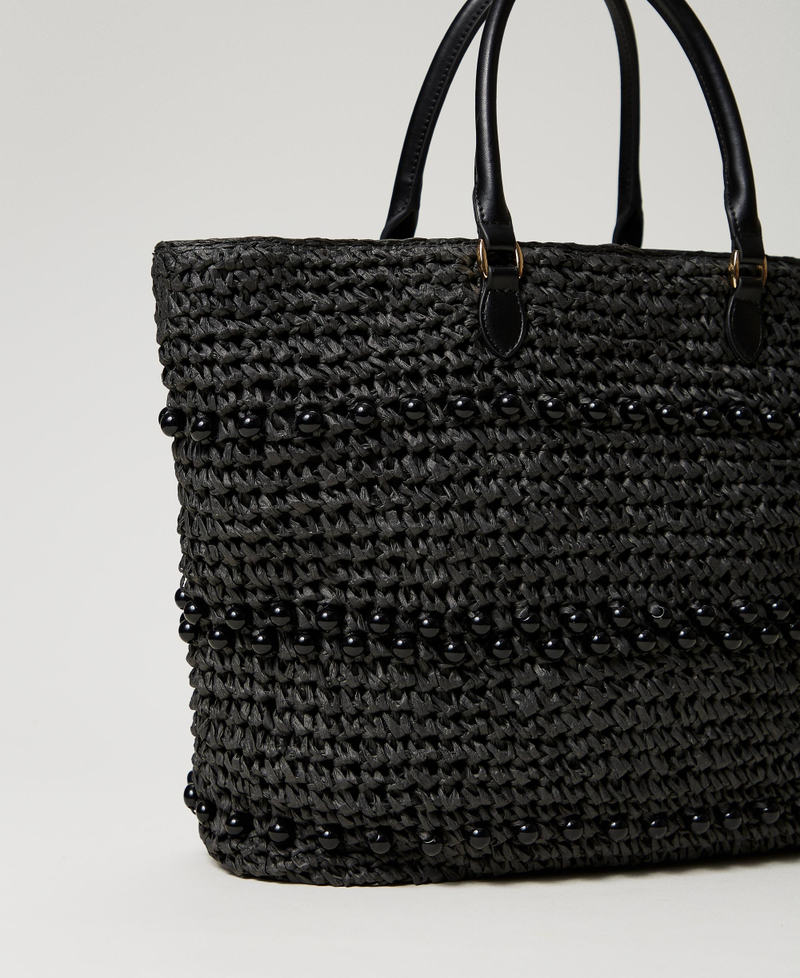 Crocheted raffia shopper with beads