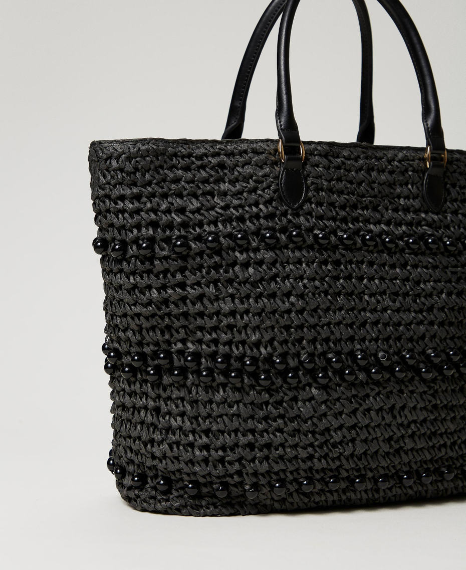 Crocheted raffia shopper with beads