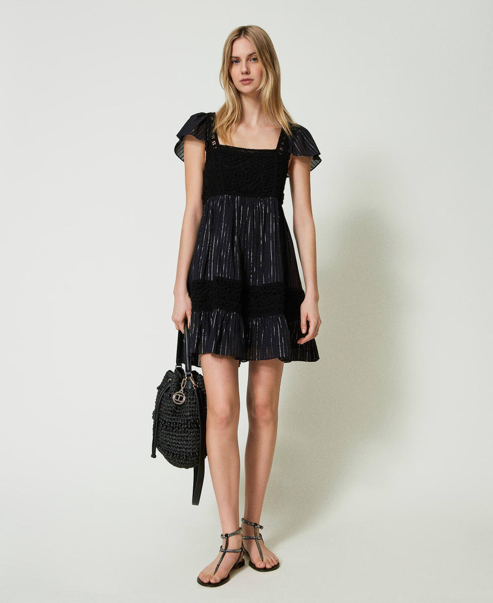 Sac seau en raphia au crochet avec perles Noir Femme 241TD8171_00006_S0