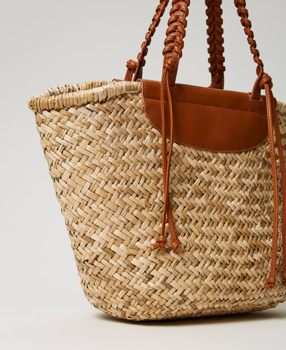 Bolso shopper de paja tejida Bicolor Beige "Paja" / Marr&oacute;n "Cuero" Mujer 241TD8180_11617_03