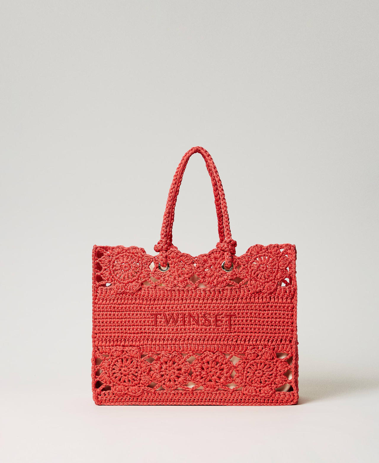Floral crochet shopper Woman, Pink | TWINSET Milano