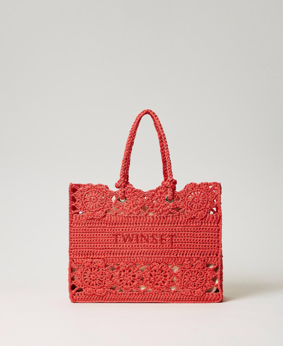 Bolso shopper de ganchillo con flores Mujer Rosa TWINSET Milano