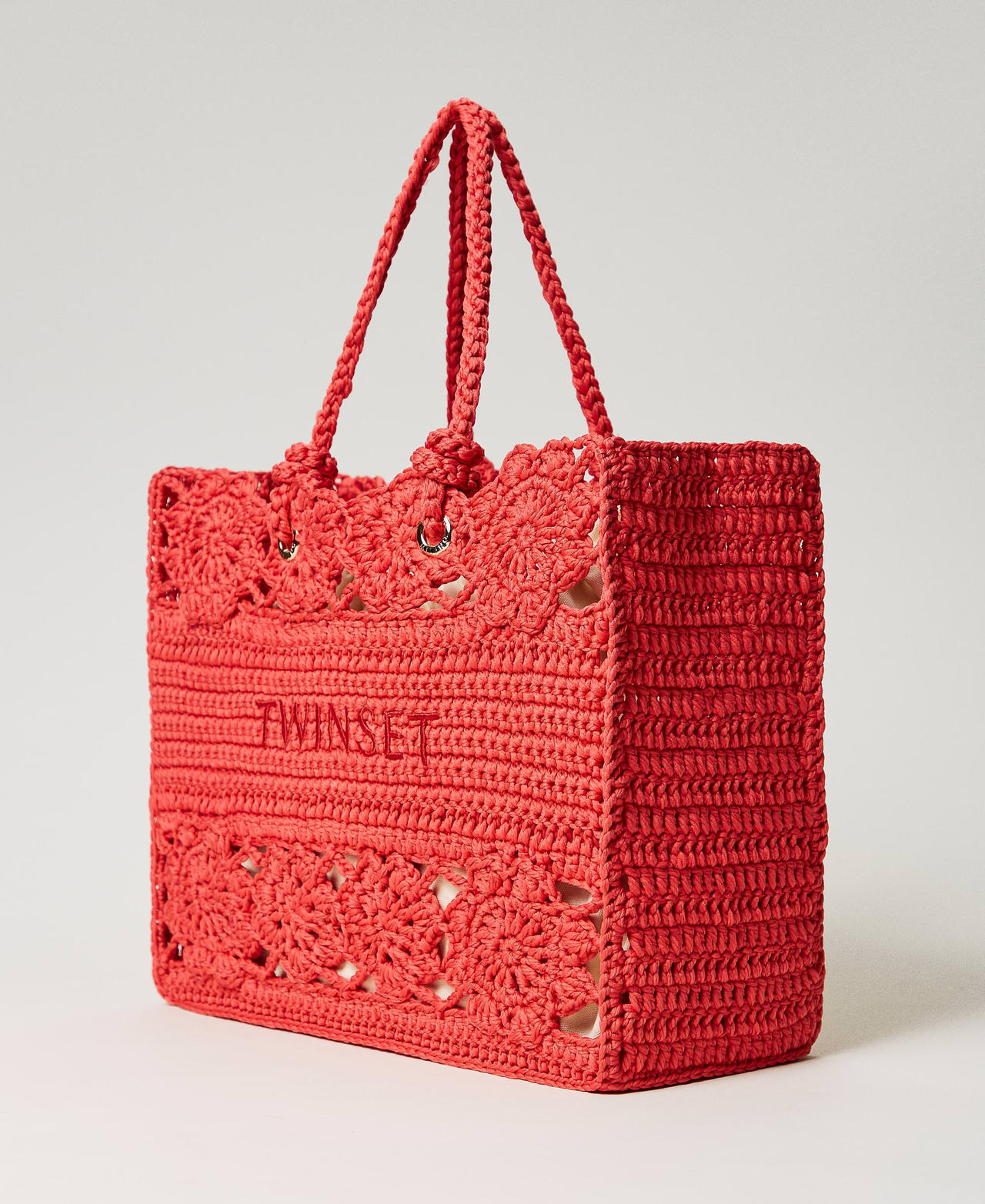 Floral crochet shopper "Lip Gloss” Pink Woman 241TD8190_00327_02