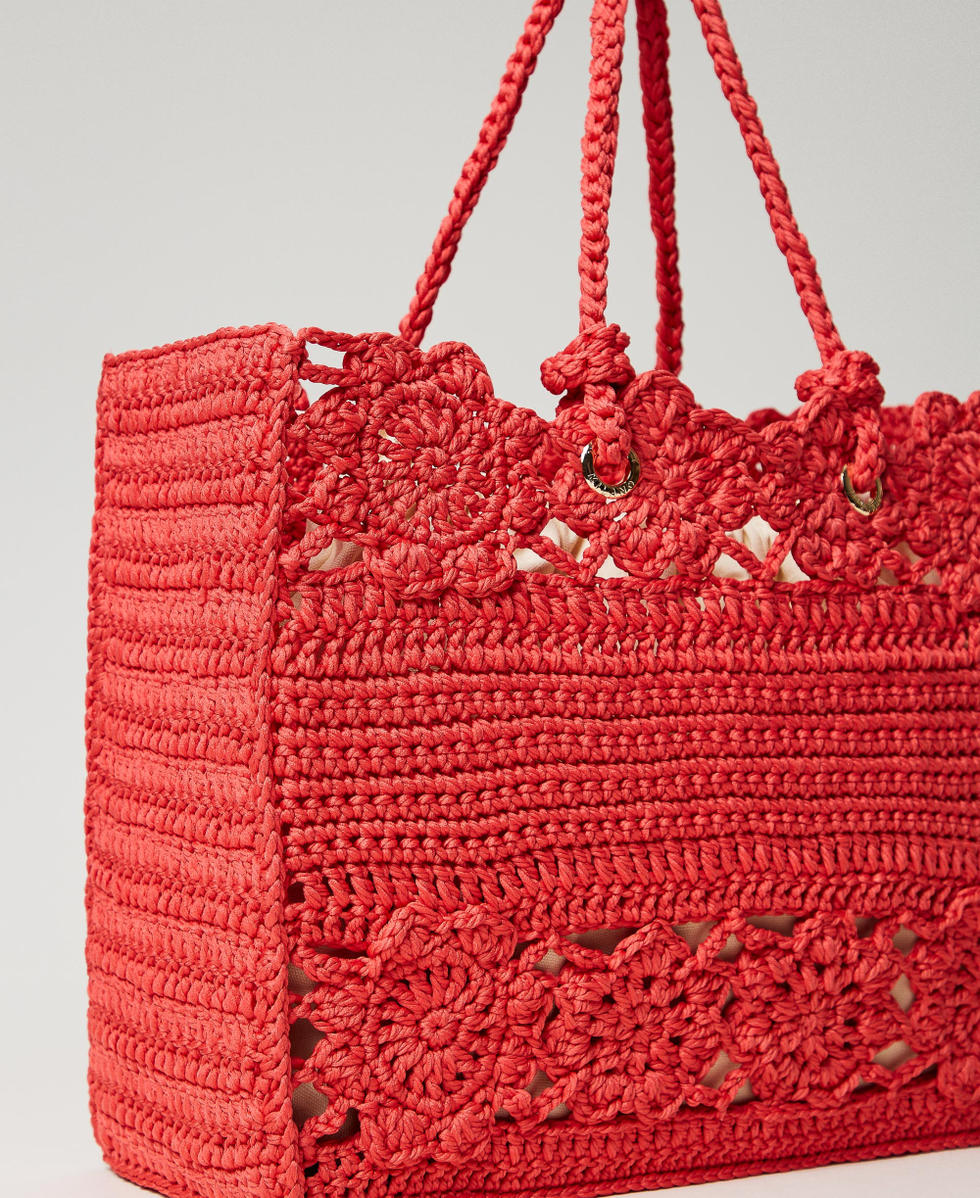 Floral crochet shopper "Lip Gloss&rdquo; Pink Woman 241TD8190_00327_03