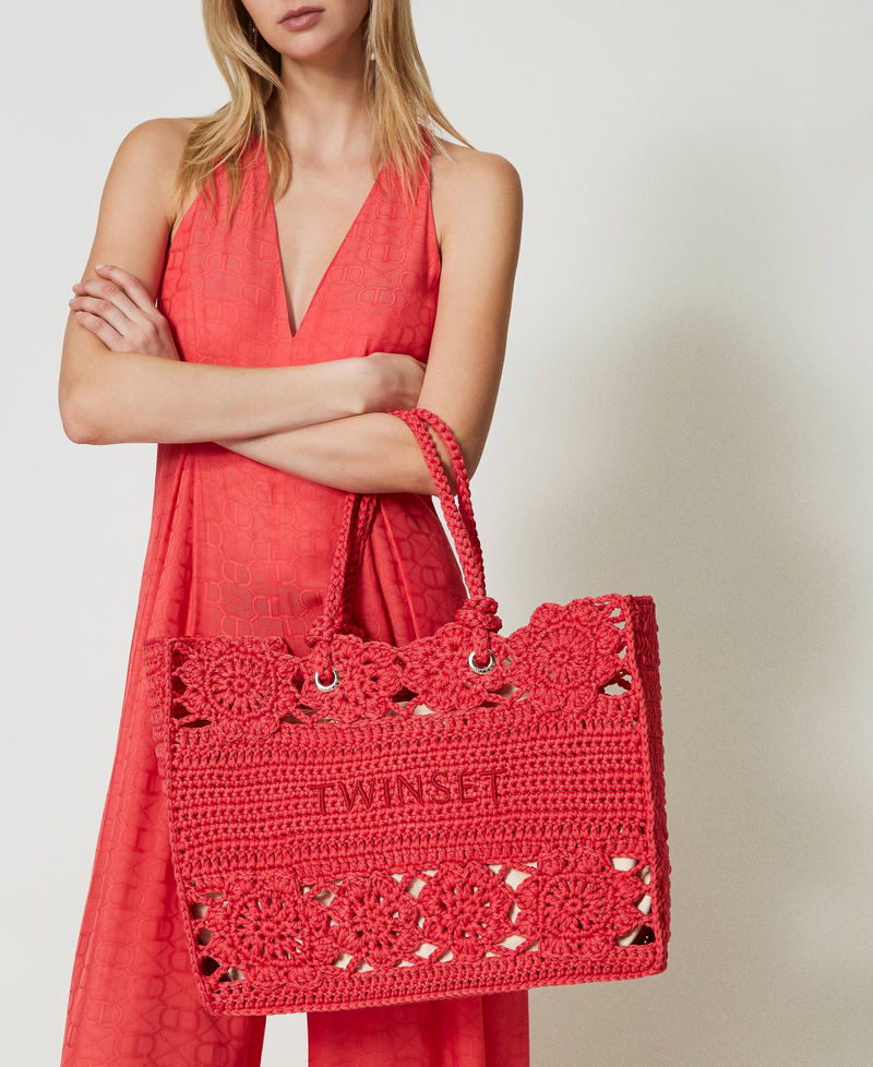 Floral crochet shopper "Lip Gloss&rdquo; Pink Woman 241TD8190_00327_S0