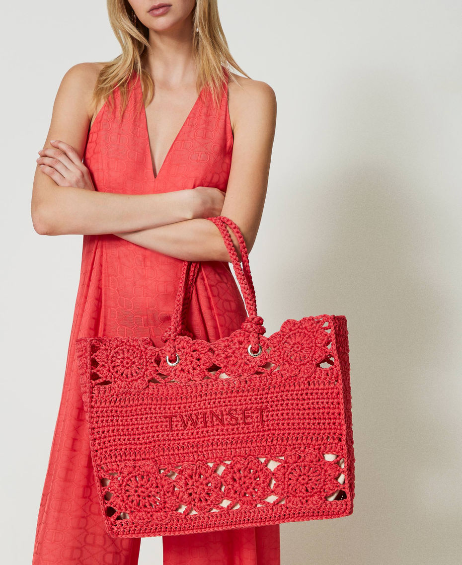 Floral crochet shopper "Lip Gloss&rdquo; Pink Woman 241TD8190_00327_S0