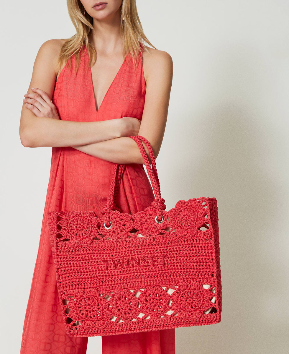 Floral crochet shopper "Lip Gloss&rdquo; Pink Woman 241TD8190_00327_S0