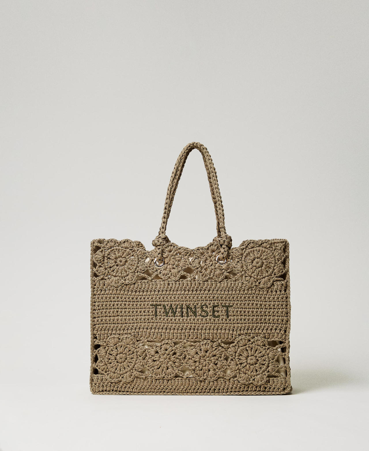 Borsa shopper in crochet a fiori