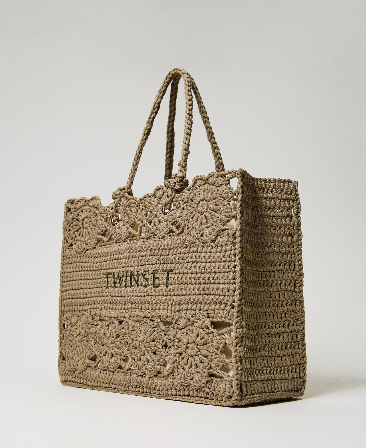 Floral crochet shopper “Gray Green” Woman 241TD8190_11543_02